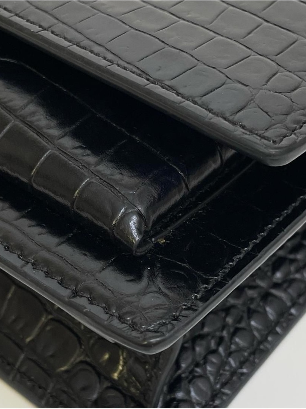 Saint Laurent Black Croc-Embossed Chain Crossbody Bag with Silver YSL Logo - Picture 6 of 6